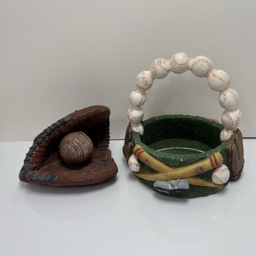 Vtg Baseball‎ Resin Decor Glove W Ball / Paperweight Trinket Holder Basket